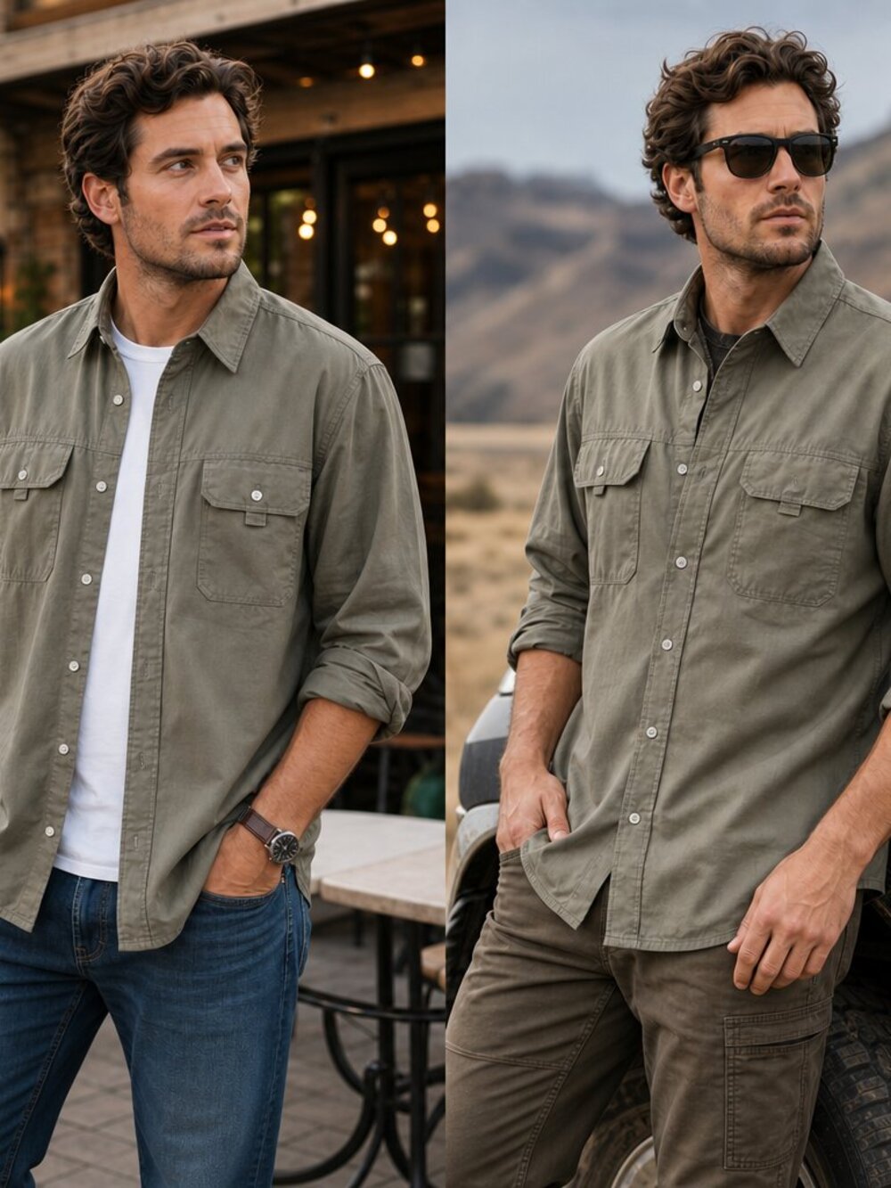 Haband Khaki‑Green Button‑Up Shirt – Size XL – Like New Condition